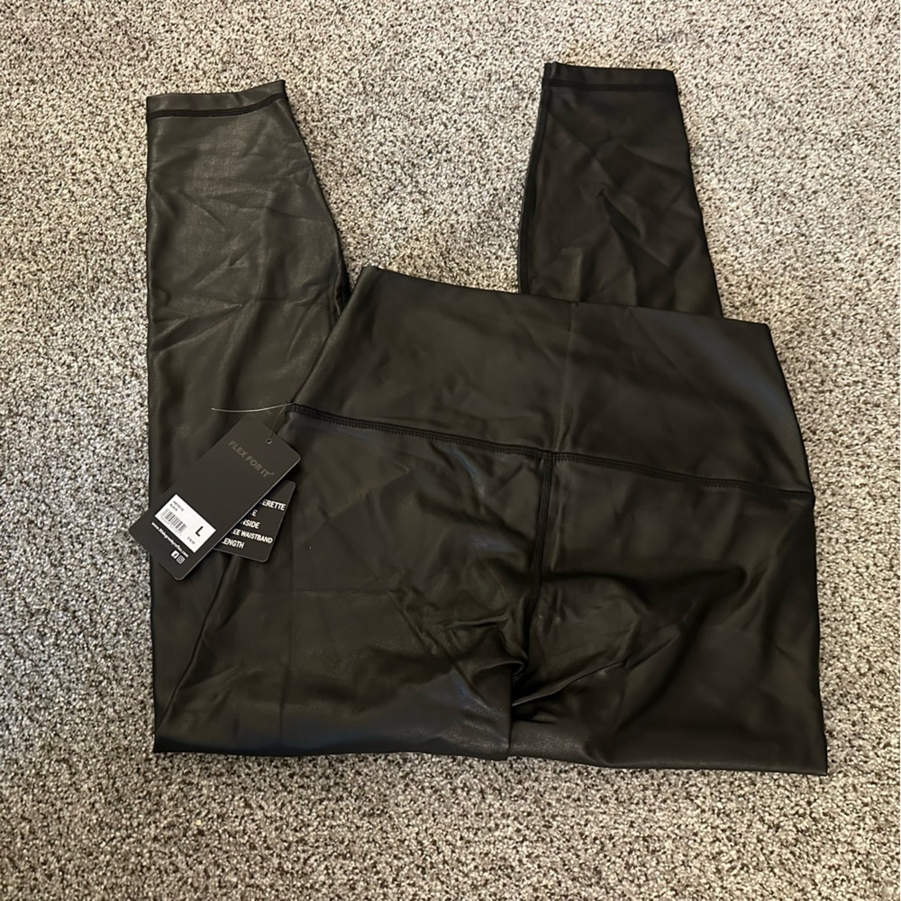 90 Degrees By Reflex L Black Leatherette Super High Rise Leggings R $78 NWT - Picture 5 of 9